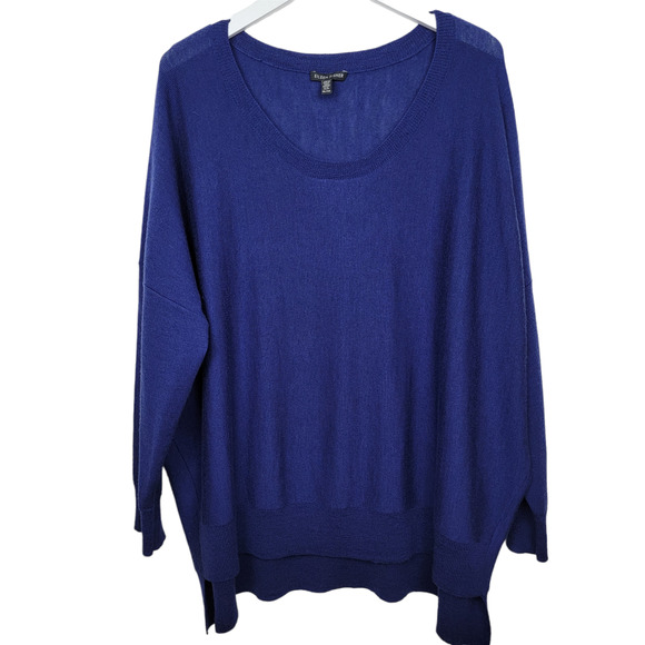Eileen Fisher Sweaters - Eileen Fisher 100% Merino Wool Blue Scoop Neck Easy Fit Sweater - Size XL